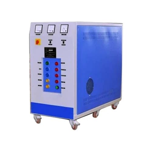 Custom-fabricated metal cabinet for industrial float cum boost charger, designed for durability and mobility.